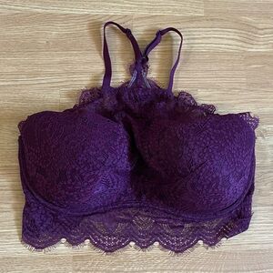 PINK Victoria's Secret Date Push Up Halter Lace Pigeonnant Bra L DD Burgundy